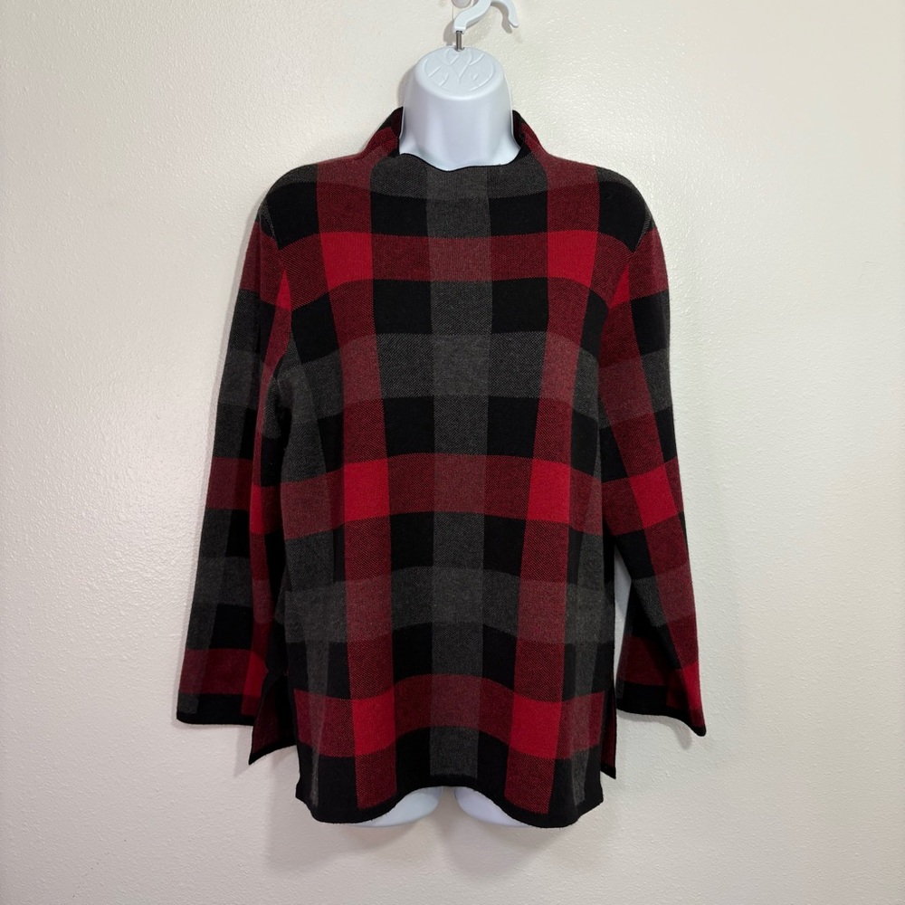 Anne Klein Red,Gray and Black Knit Sweater SzM Lumberjack Americana